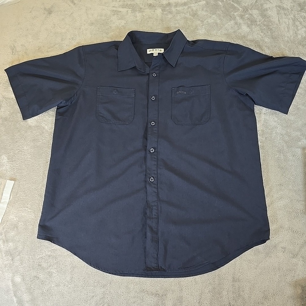 Orvis Shirt Men XL Navy Blue Button Up Gorpecorp Outdoors‎ Cabincore Casual
